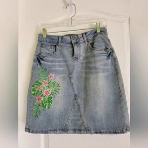 Denim Skirt with Embroidery, Size 6